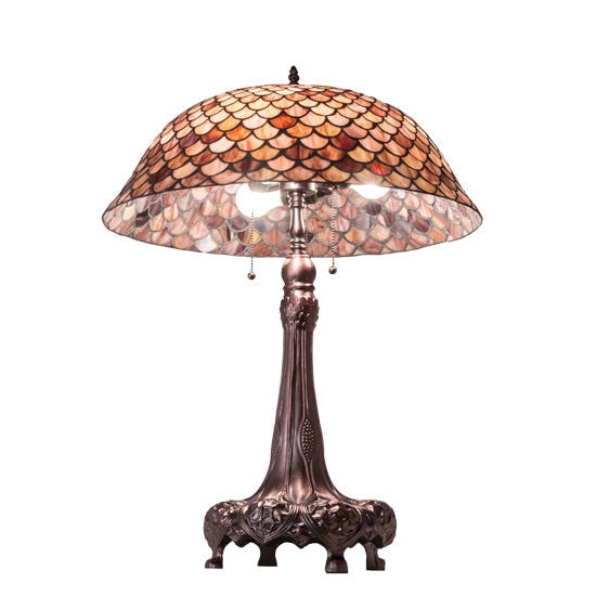 Meyda Tiffany Fishscale 31" Mahogany Bronze Table Lamp With Brown Shade Glass