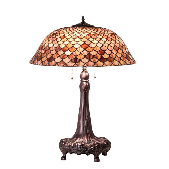 Meyda Tiffany Fishscale 31" Mahogany Bronze Table Lamp With Brown Shade Glass