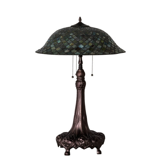 Meyda Tiffany Fishscale 31" Mahogany Bronze Table Lamp With Green & Beige Shade Glass