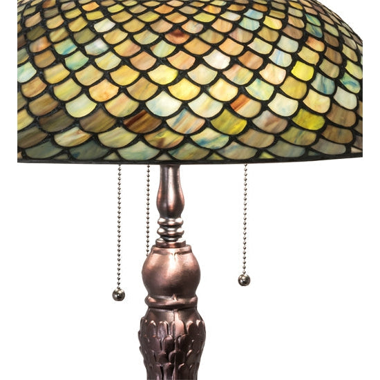 Meyda Tiffany Fishscale 31" Mahogany Bronze Table Lamp With Green & Beige Shade Glass