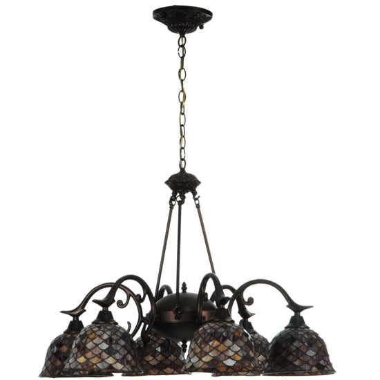 Meyda Tiffany Fishscale 33" 6-Light Mahogany Bronze Chandelier With Dark Brown Shade Glass