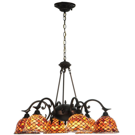 Meyda Tiffany Fishscale 33" 6-Light Mahogany Bronze Chandelier With Dark Brown Shade Glass