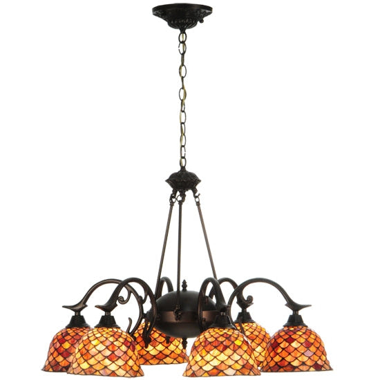 Meyda Tiffany Fishscale 33" 6-Light Mahogany Bronze Chandelier With Dark Brown Shade Glass