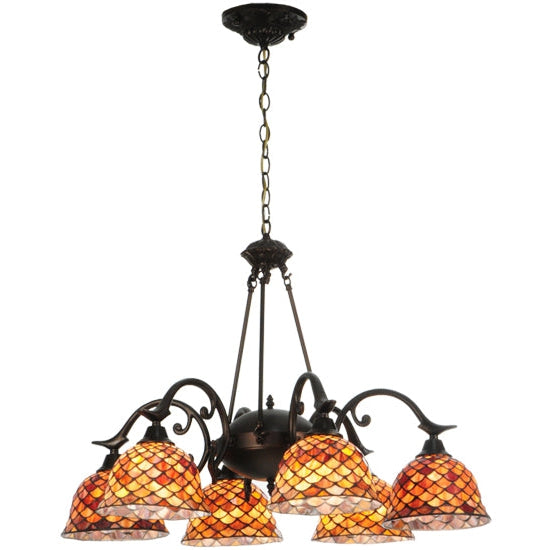 Meyda Tiffany Fishscale 33" 6-Light Mahogany Bronze Chandelier With Dark Brown Shade Glass