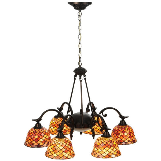 Meyda Tiffany Fishscale 33" 6-Light Mahogany Bronze Chandelier With Dark Brown Shade Glass