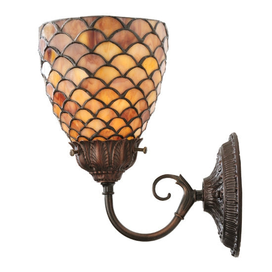 Meyda Tiffany Fishscale 5" Mahogany Bronze Wall Sconce With Beige Shade Glass