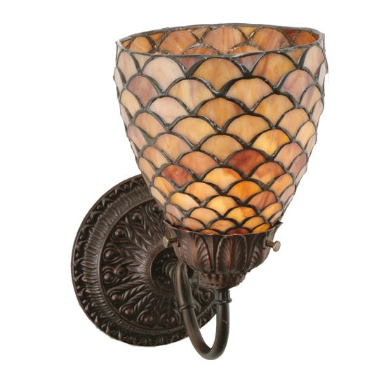 Meyda Tiffany Fishscale 5" Mahogany Bronze Wall Sconce With Beige Shade Glass