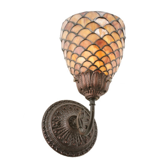 Meyda Tiffany Fishscale 5" Mahogany Bronze Wall Sconce With Beige Shade Glass