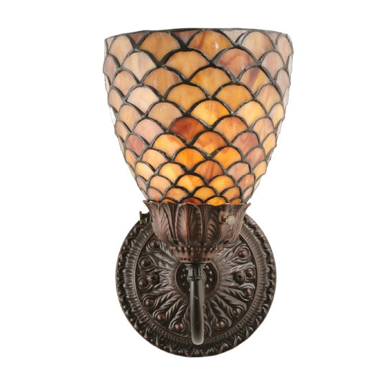 Meyda Tiffany Fishscale 5" Mahogany Bronze Wall Sconce With Beige Shade Glass