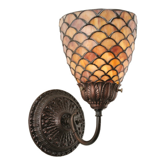 Meyda Tiffany Fishscale 5" Mahogany Bronze Wall Sconce With Beige Shade Glass