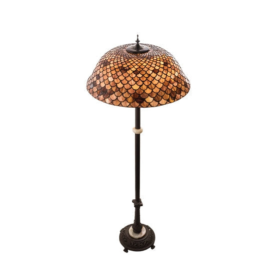 Meyda Tiffany Fishscale 62" Mahogany Bronze Floor Lamp With Brown Shade Glass