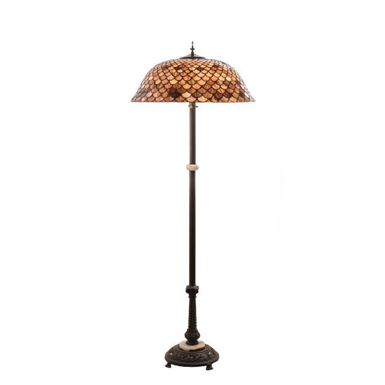 Meyda Tiffany Fishscale 62" Mahogany Bronze Floor Lamp With Brown Shade Glass