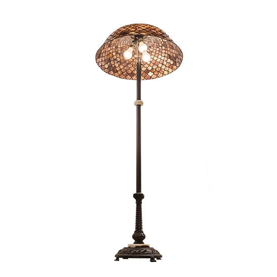 Meyda Tiffany Fishscale 62" Mahogany Bronze Floor Lamp With Brown Shade Glass