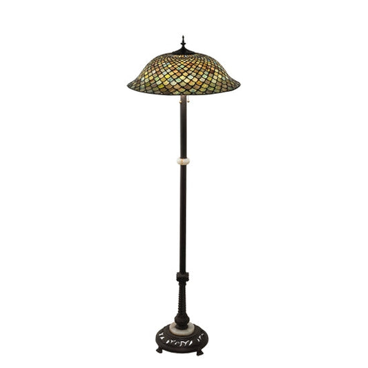 Meyda Tiffany Fishscale 62" Mahogany Bronze Floor Lamp With Green & Beige Shade Glass