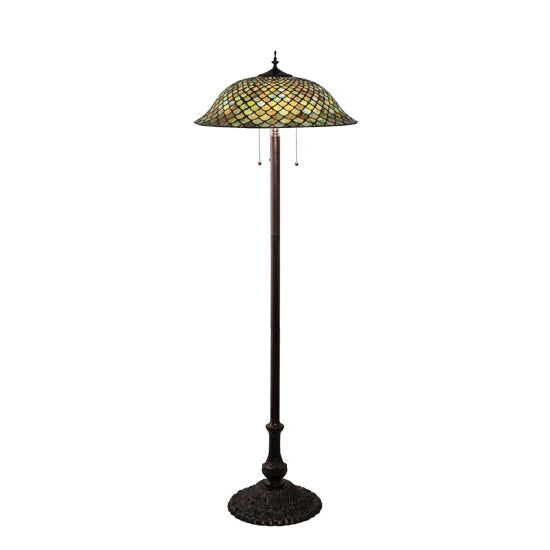 Meyda Tiffany Fishscale 62" Mahogany Bronze Floor Lamp With Green Shade Glass