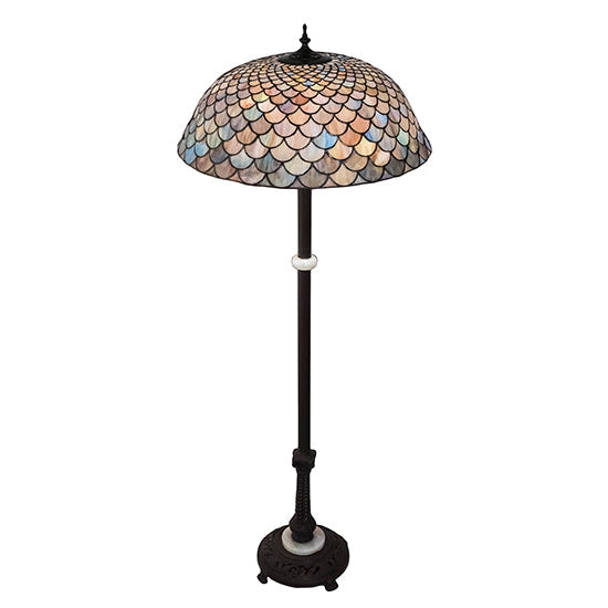 Meyda Tiffany Fishscale 62" Mahogany Bronze Floor Lamp With Multi-Colored Shade Glass