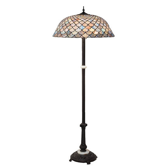 Meyda Tiffany Fishscale 62" Mahogany Bronze Floor Lamp With Multi-Colored Shade Glass