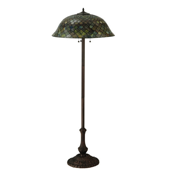 Meyda Tiffany Fishscale 63" Mahogany Bronze Floor Lamp With Green & Violet Shade Glass