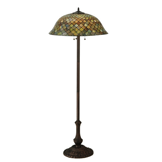 Meyda Tiffany Fishscale 63" Mahogany Bronze Floor Lamp With Green & Violet Shade Glass