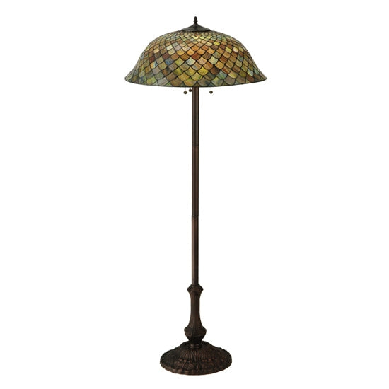 Meyda Tiffany Fishscale 63" Mahogany Bronze Floor Lamp With Green & Violet Shade Glass