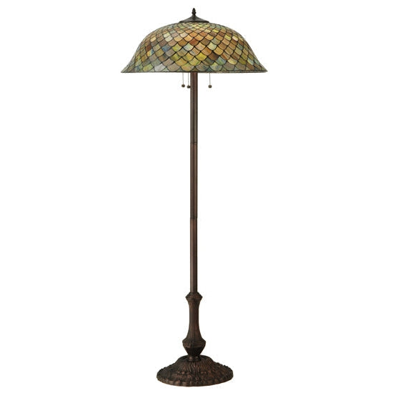 Meyda Tiffany Fishscale 63" Mahogany Bronze Floor Lamp With Green & Violet Shade Glass