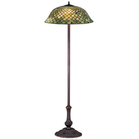 Meyda Tiffany Fishscale 63" Mahogany Bronze Floor Lamp With Green & Violet Shade Glass