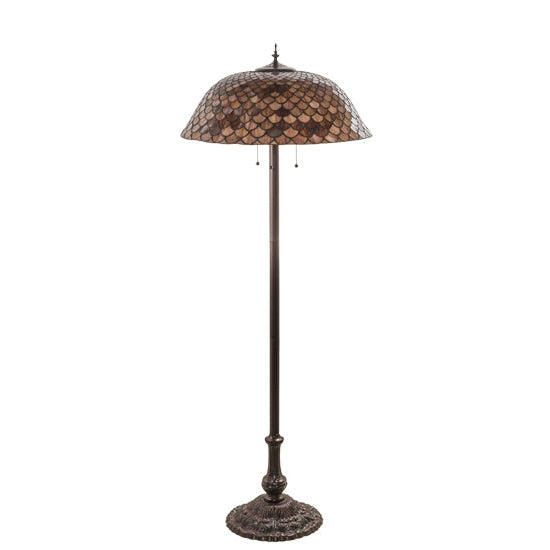 Meyda Tiffany Fishscale 64" Mahogany Bronze Floor Lamp With Beige Shade Glass