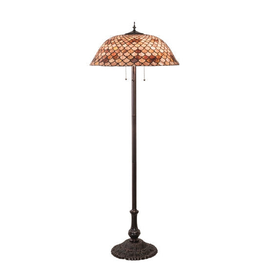 Meyda Tiffany Fishscale 64" Mahogany Bronze Floor Lamp With Beige Shade Glass