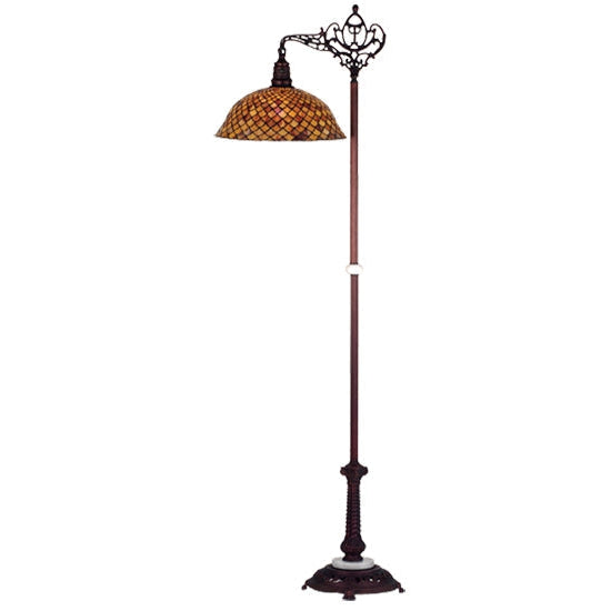 Meyda Tiffany Fishscale 69" Antique Bridge Arm Floor Lamp With Brown Shade Glass