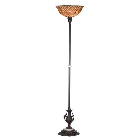 Meyda Tiffany Fishscale 70" Mahogany Bronze Torchiere Floor Lamp With Beige Shade Glass