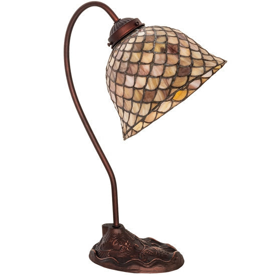 Meyda Tiffany Fishscale 8" Mahogany Bronze Desk Lamp With Beige Shade Glass