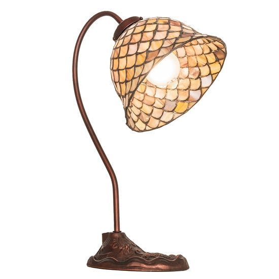 Meyda Tiffany Fishscale 8" Mahogany Bronze Desk Lamp With Beige Shade Glass