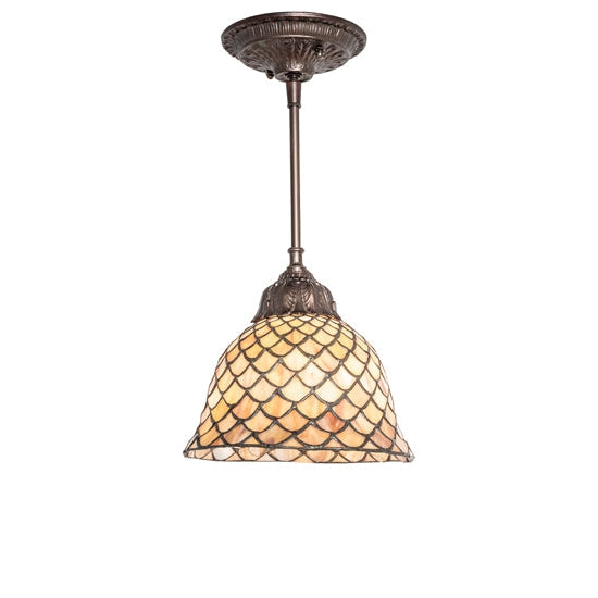 Meyda Tiffany Fishscale 8" Mahogany Bronze Mini Pendant Light With Beige Shade Glass