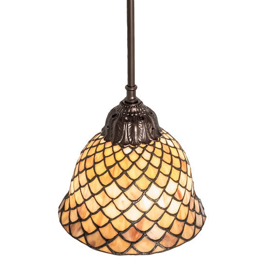 Meyda Tiffany Fishscale 8" Mahogany Bronze Mini Pendant Light With Beige Shade Glass