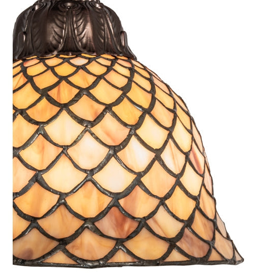 Meyda Tiffany Fishscale 8" Mahogany Bronze Mini Pendant Light With Beige Shade Glass