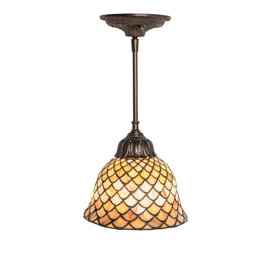 Meyda Tiffany Fishscale 8" Mahogany Bronze Mini Pendant Light With Beige Shade Glass