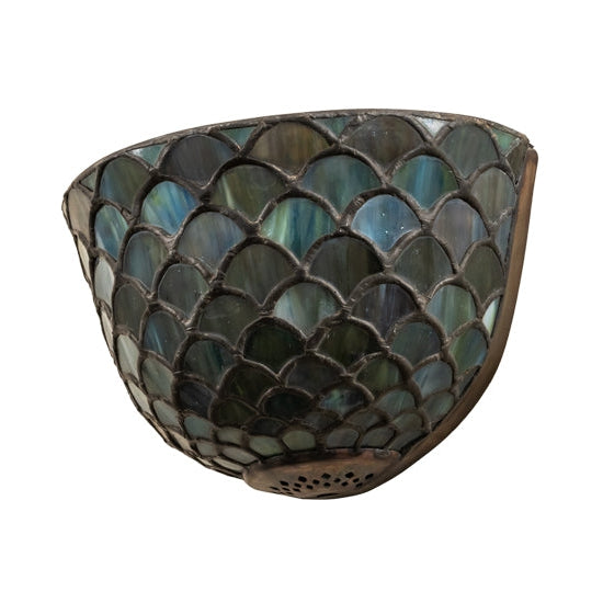 Meyda Tiffany Fishscale 8" Mahogany Bronze Wall Sconce With Green Shade Glass