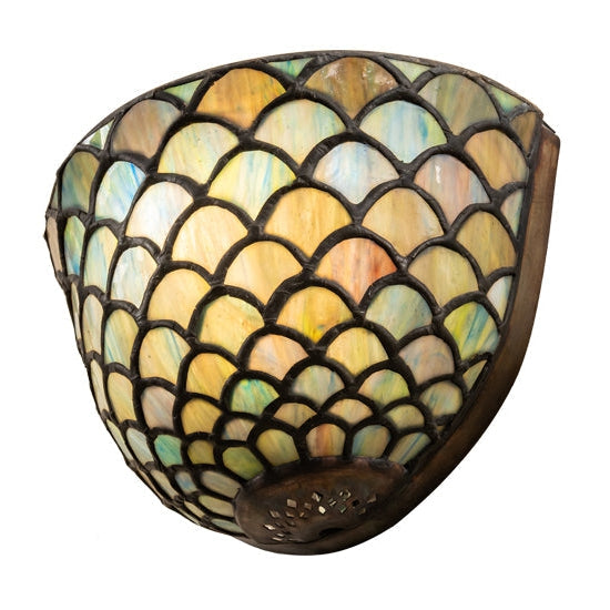 Meyda Tiffany Fishscale 8" Mahogany Bronze Wall Sconce With Green Shade Glass