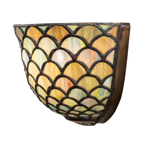 Meyda Tiffany Fishscale 8" Mahogany Bronze Wall Sconce With Green Shade Glass