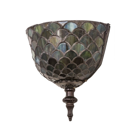 Meyda Tiffany Fishscale 8" Mahogany Bronze Wall Sconce With Multi-Colored Shade Glass