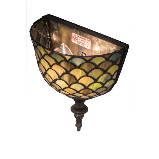 Meyda Tiffany Fishscale 8" Mahogany Bronze Wall Sconce With Multi-Colored Shade Glass