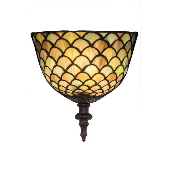 Meyda Tiffany Fishscale 8" Mahogany Bronze Wall Sconce With Multi-Colored Shade Glass