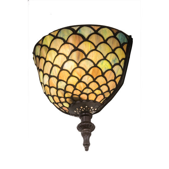 Meyda Tiffany Fishscale 8" Mahogany Bronze Wall Sconce With Multi-Colored Shade Glass