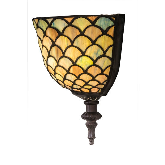 Meyda Tiffany Fishscale 8" Mahogany Bronze Wall Sconce With Multi-Colored Shade Glass