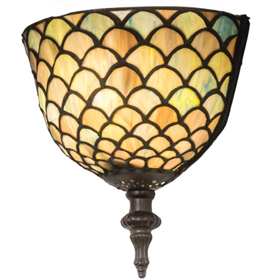 Meyda Tiffany Fishscale 8" Mahogany Bronze Wall Sconce With Multi-Colored Shade Glass