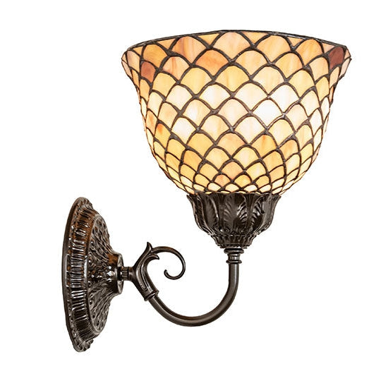 Meyda Tiffany Fishscale 8" Uplight Mahogany Bronze Wall Sconce With Beige Shade Glass