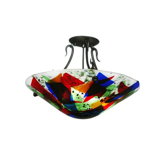 Meyda Tiffany Metro Fusion 18" 2-Light Black Colorito Semi-flush Mount Ceiling Light With Multi-Colored Fused Shade Glass