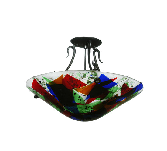 Meyda Tiffany Metro Fusion 18" 2-Light Black Colorito Semi-flush Mount Ceiling Light With Multi-Colored Fused Shade Glass