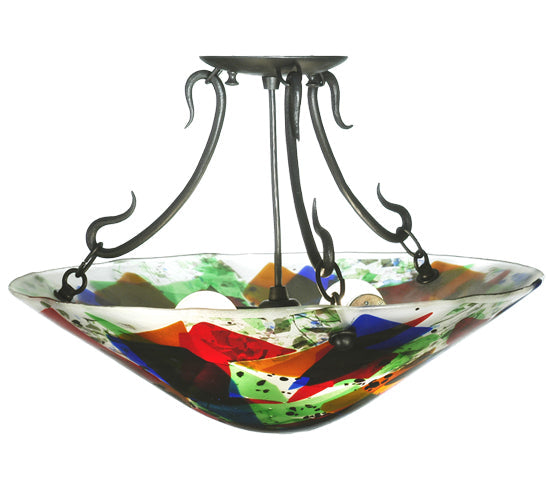 Meyda Tiffany Metro Fusion 18" 2-Light Black Colorito Semi-flush Mount Ceiling Light With Multi-Colored Fused Shade Glass