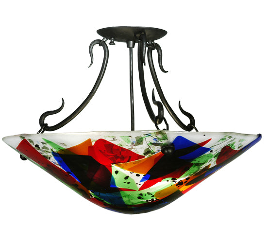 Meyda Tiffany Metro Fusion 18" 2-Light Black Colorito Semi-flush Mount Ceiling Light With Multi-Colored Fused Shade Glass